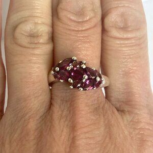 Sterling Silver 925 S&G Prong Set Garnet Marquise Cluster Cocktail Ring Sz 7.75
